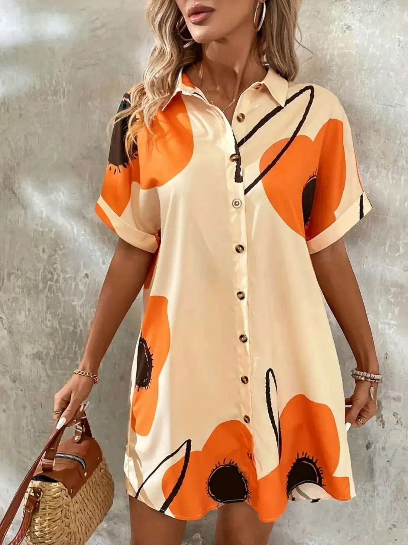Printed Button-Front Shirt Dress sold by Gigi Laurent product image thumbnail 4