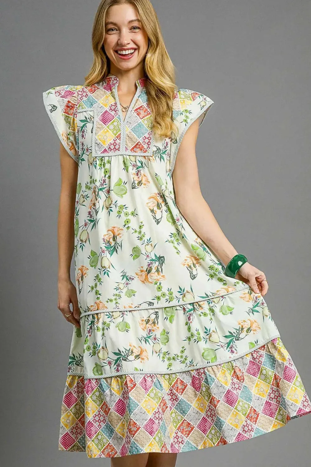 Umgee Patchwork Garden Midi Dress sold by Gigi Laurent