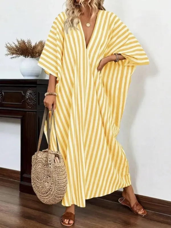 Striped V-Neck Maxi Dress sold by Gigi Laurent