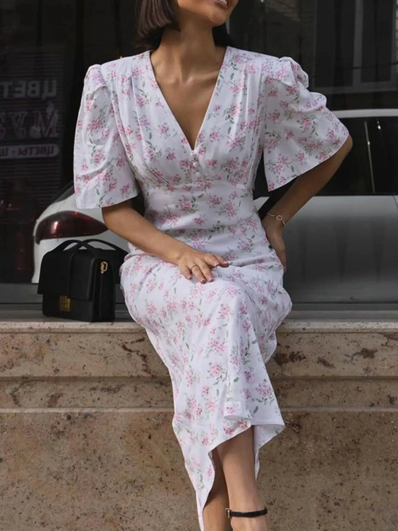 Floral Print Short Sleeve Dress sold by Gigi Laurent product image thumbnail 4