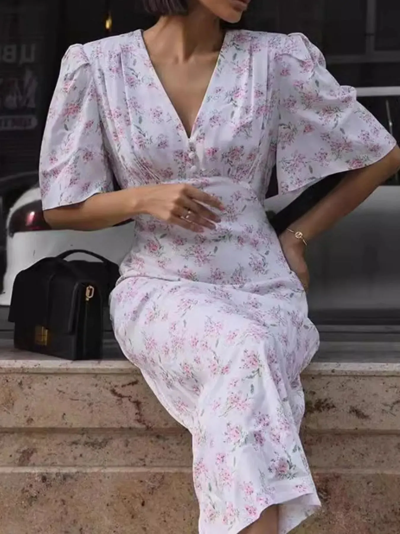 Floral Print Short Sleeve Dress sold by Gigi Laurent product image thumbnail 5