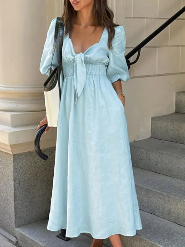 Smocked Puff Sleeve Midi Dress sold by Gigi Laurent