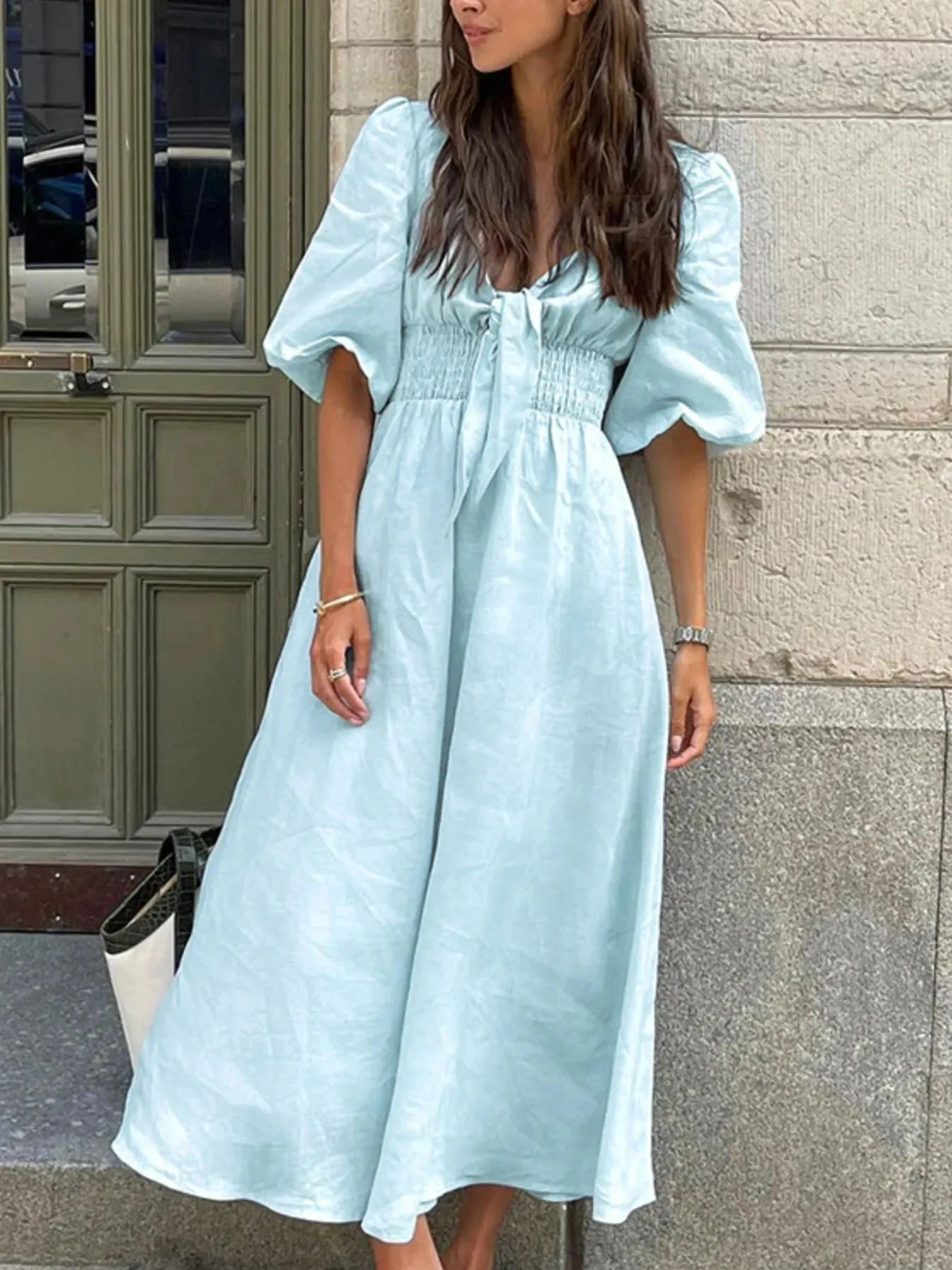 Smocked Puff Sleeve Midi Dress sold by Gigi Laurent product image thumbnail 3