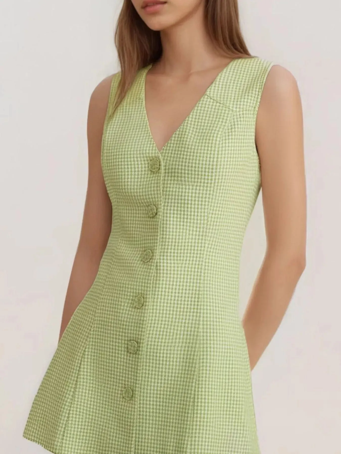 Gingham Button-Front A-Line Mini Dress sold by Gigi Laurent