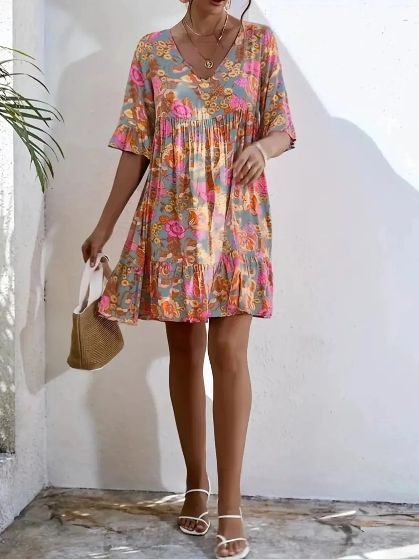 Printed V-Neck Tiered Dress sold by Gigi Laurent product image thumbnail 4