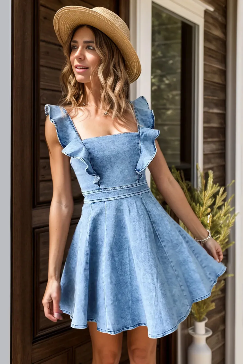 Ruffled Square Neck Mini Dress sold by Gigi Laurent product image thumbnail 2