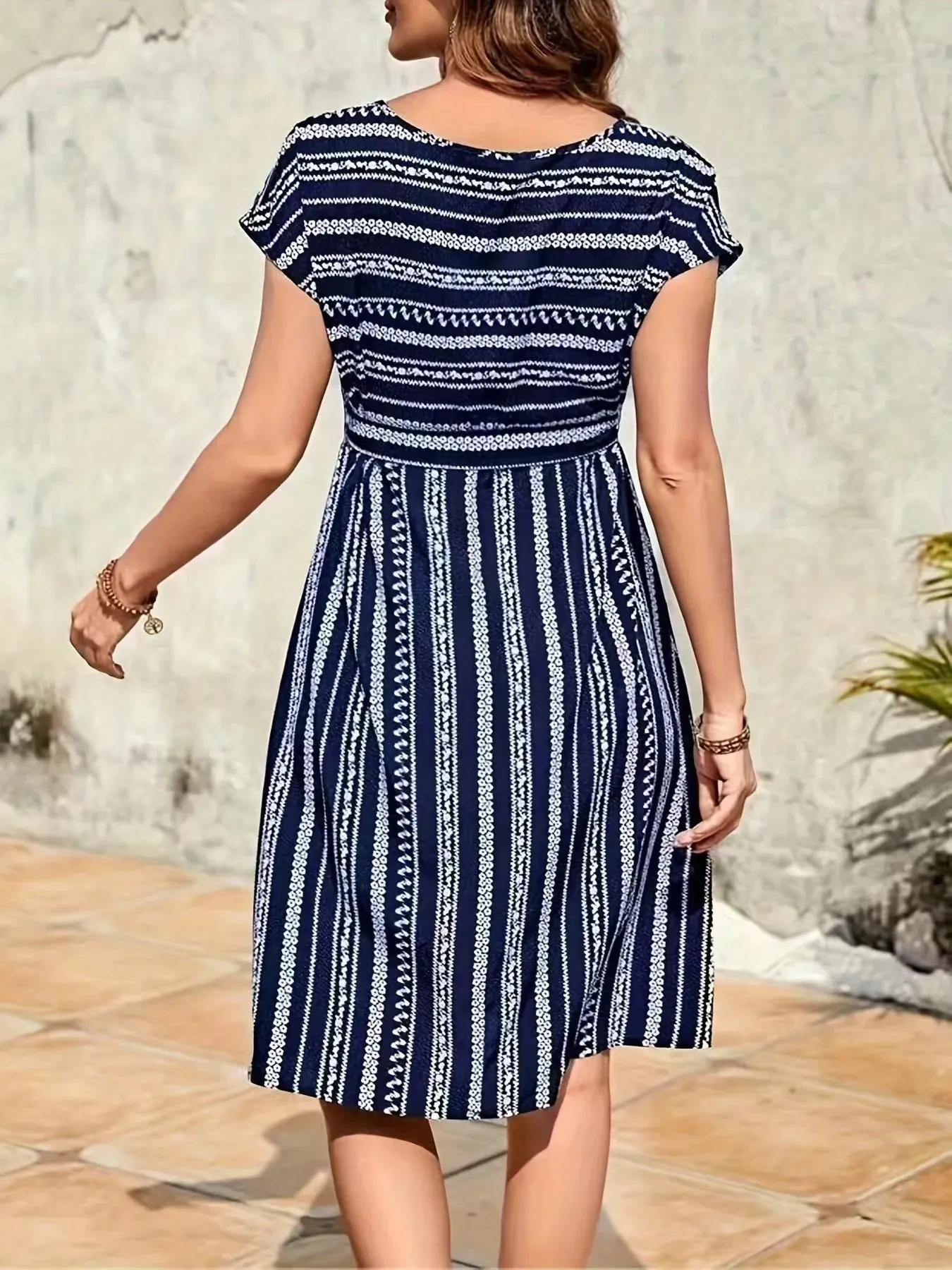 Striped Round Neck Short Sleeve Casual Dress sold by Gigi Laurent product image thumbnail 3