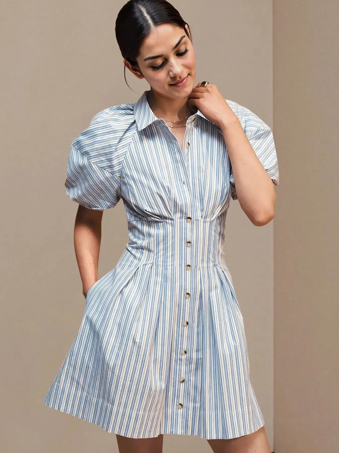 Striped Button Front Shirt Dress sold by Gigi Laurent product image thumbnail 4