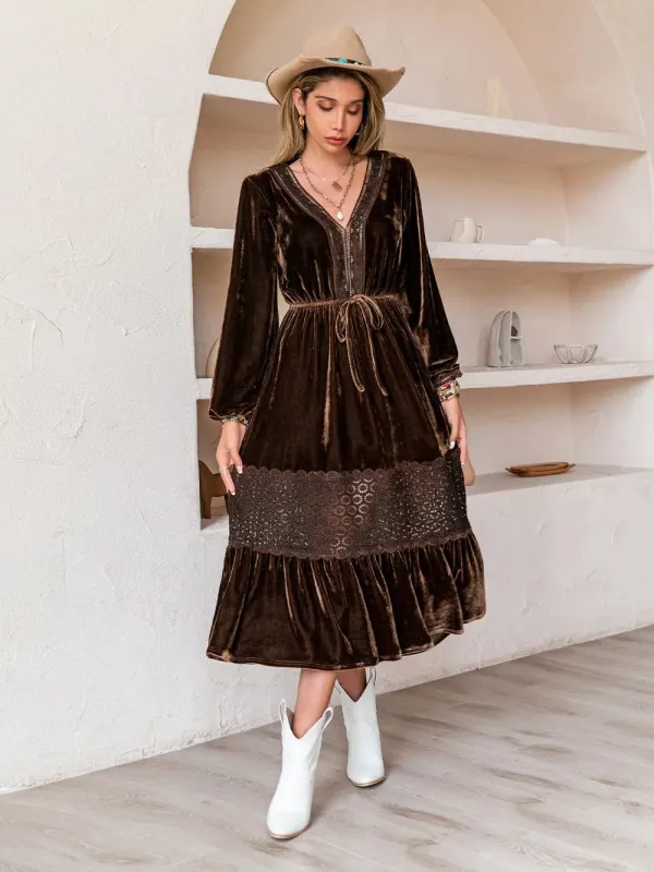 Drawstring V-Neck Crochet Dress sold by Gigi Laurent