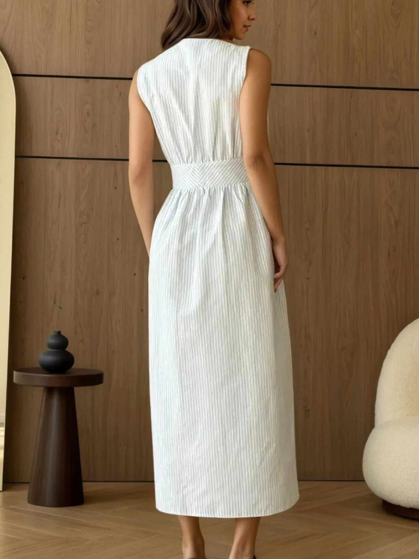 Striped V-Neck Sleeveless Midi Dress sold by Gigi Laurent product image thumbnail 2