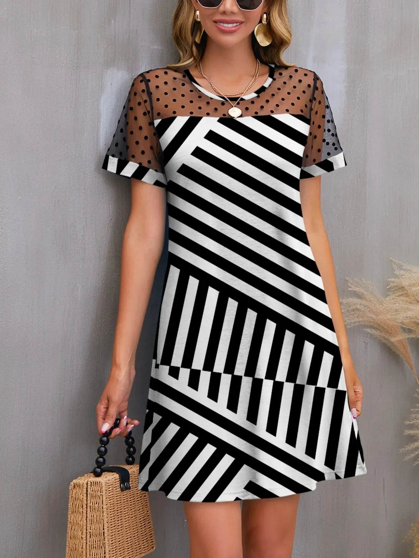 Mesh Polka Dot Striped Casual Dress sold by Gigi Laurent