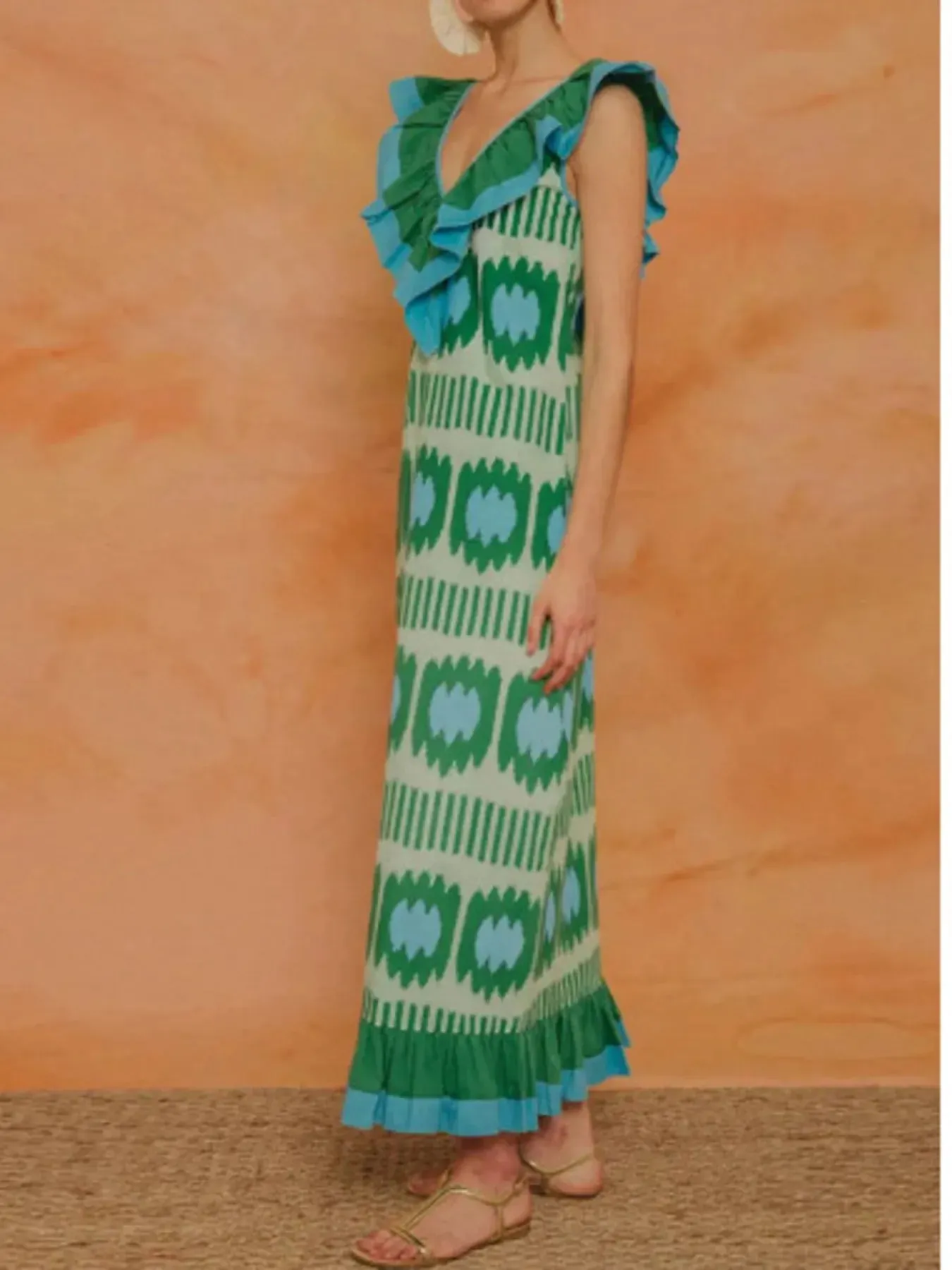 Ruffled V-Neck Printed Maxi Dress sold by Gigi Laurent product image thumbnail 2