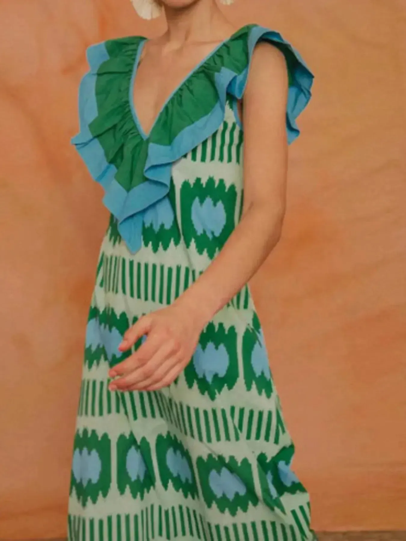 Ruffled V-Neck Printed Maxi Dress sold by Gigi Laurent product image thumbnail 3