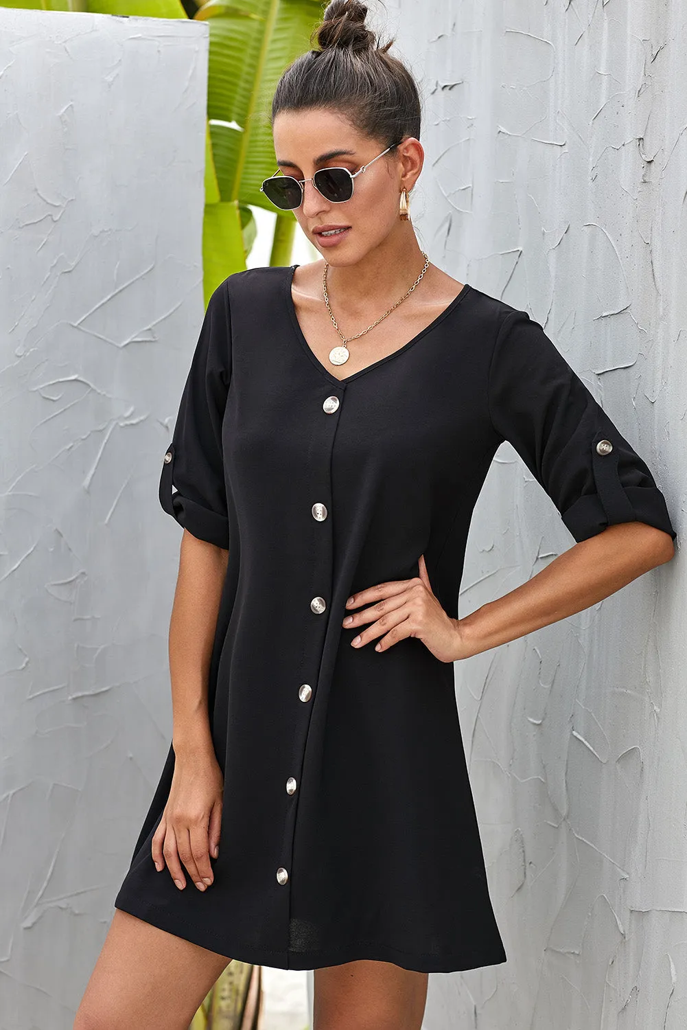 Buttoned V-Neck Dress sold by Gigi Laurent product image thumbnail 4