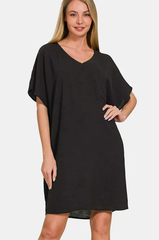 Zenana V-Neck Tee Dress with Pockets sold by Gigi Laurent