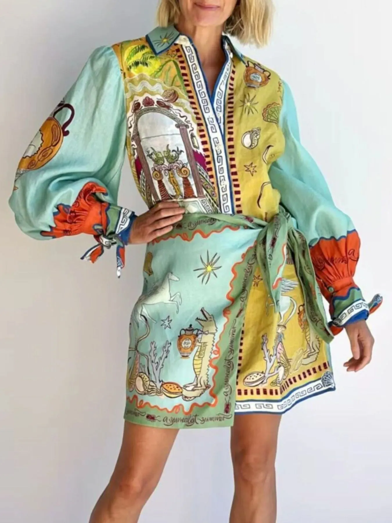 Printed Long Sleeve Shirt Dress sold by Gigi Laurent product image thumbnail 4