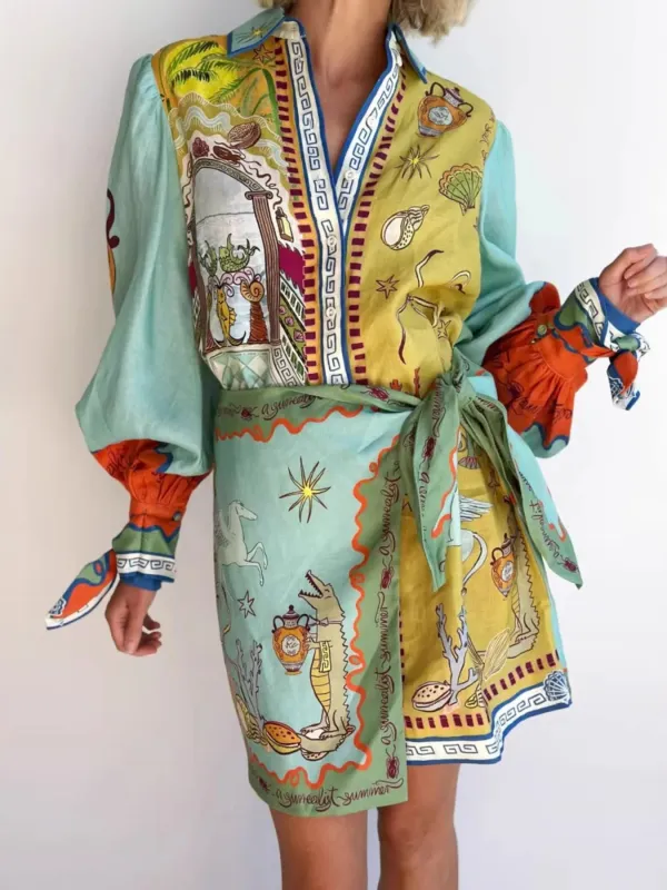 Printed Long Sleeve Shirt Dress sold by Gigi Laurent