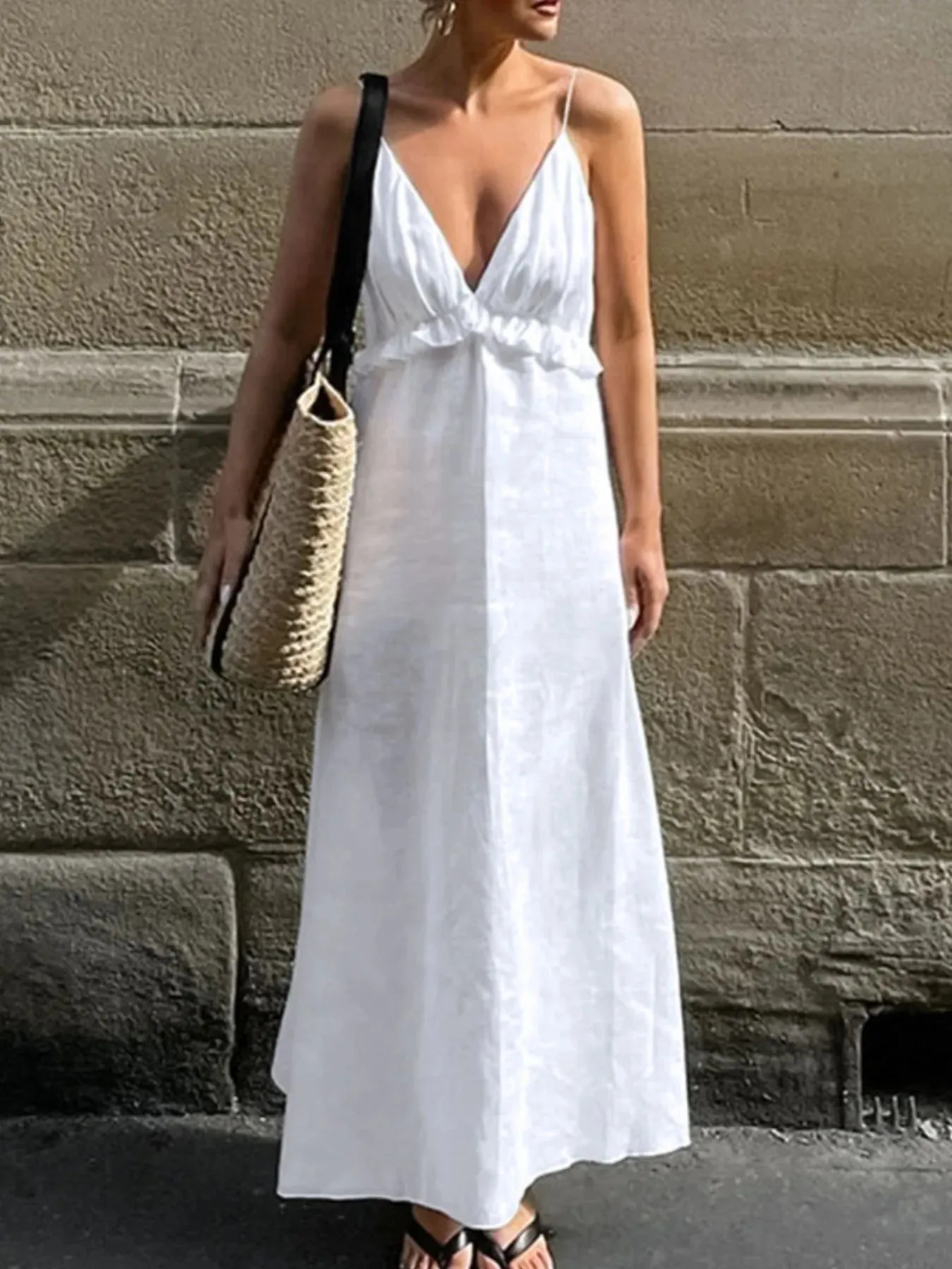 Ruffled V-Neck Maxi Dress sold by Gigi Laurent product image thumbnail 2