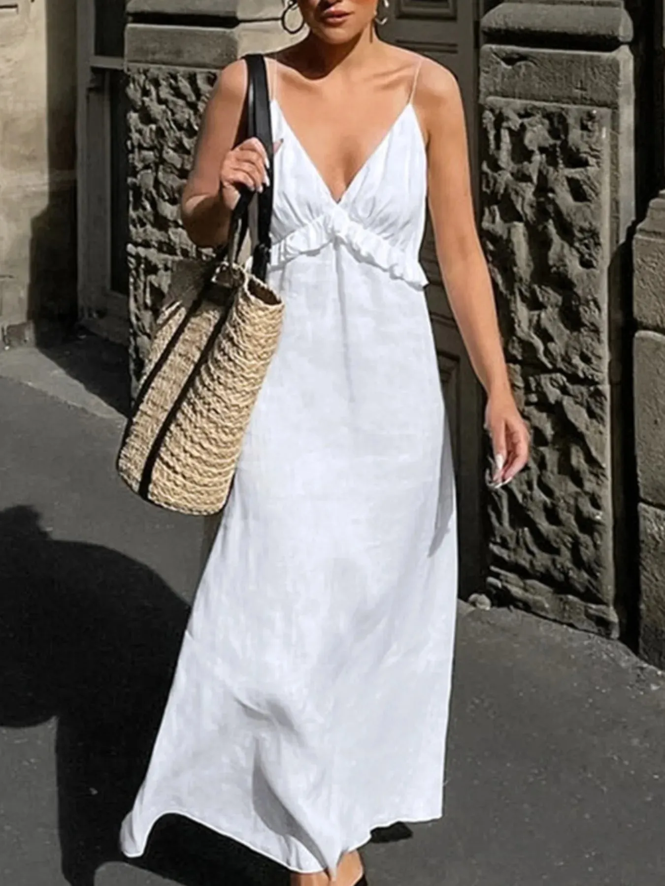 Ruffled V-Neck Maxi Dress sold by Gigi Laurent product image thumbnail 3