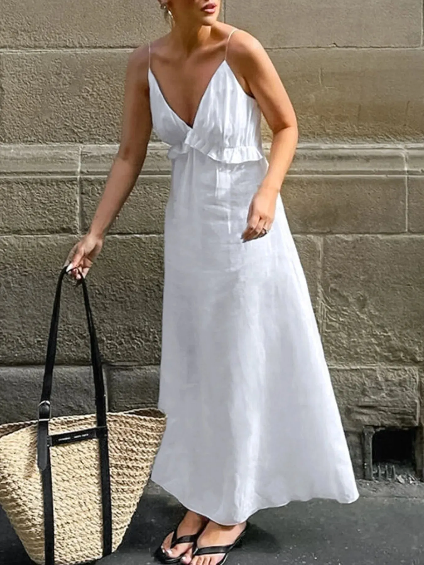 Ruffled V-Neck Maxi Dress sold by Gigi Laurent