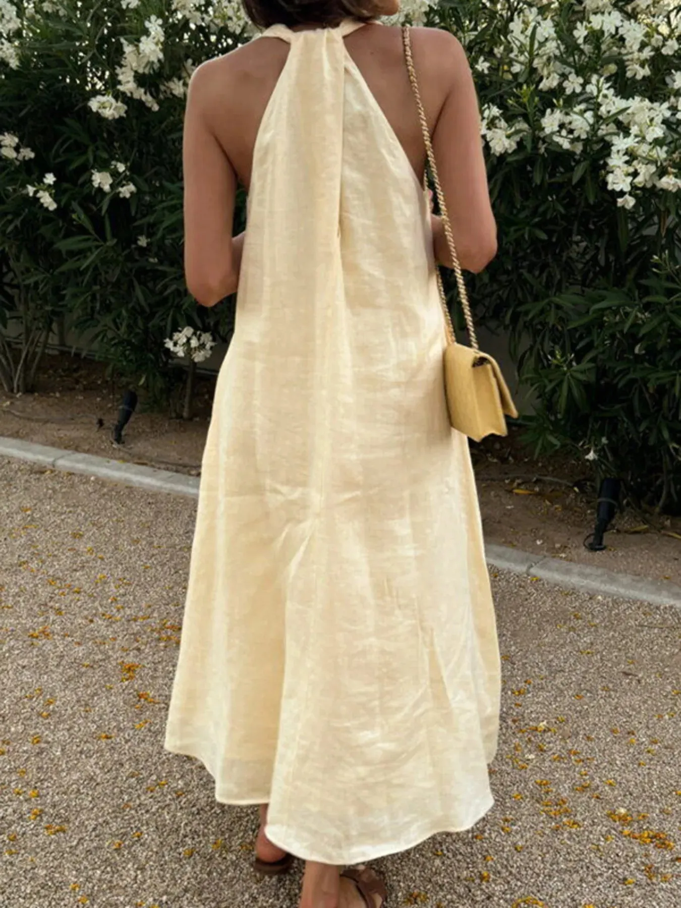 Halter V-Neck Linen Midi Dress sold by Gigi Laurent product image thumbnail 3