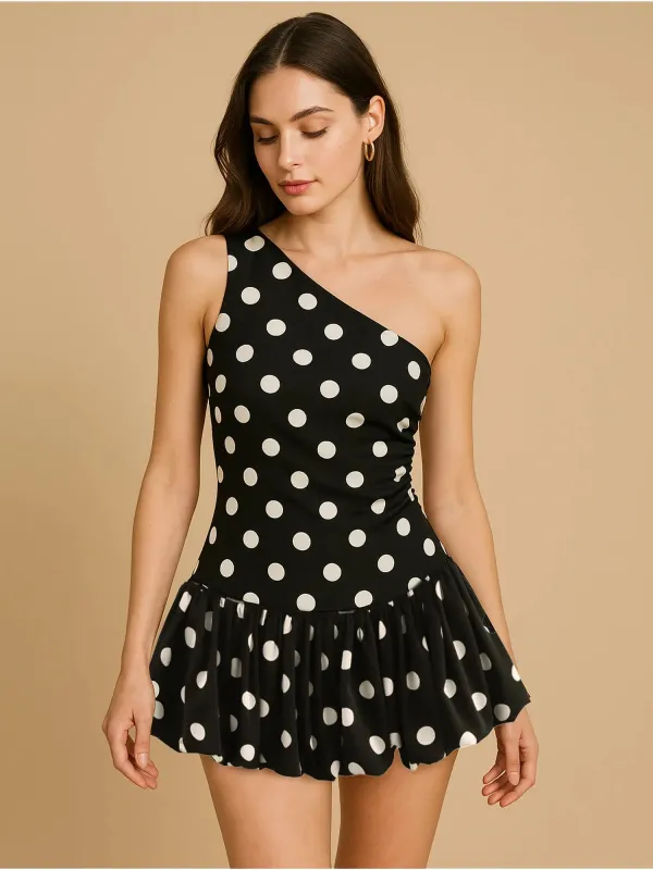 One-Shoulder Polka Dot Mini Dress made by Gigi Laurent