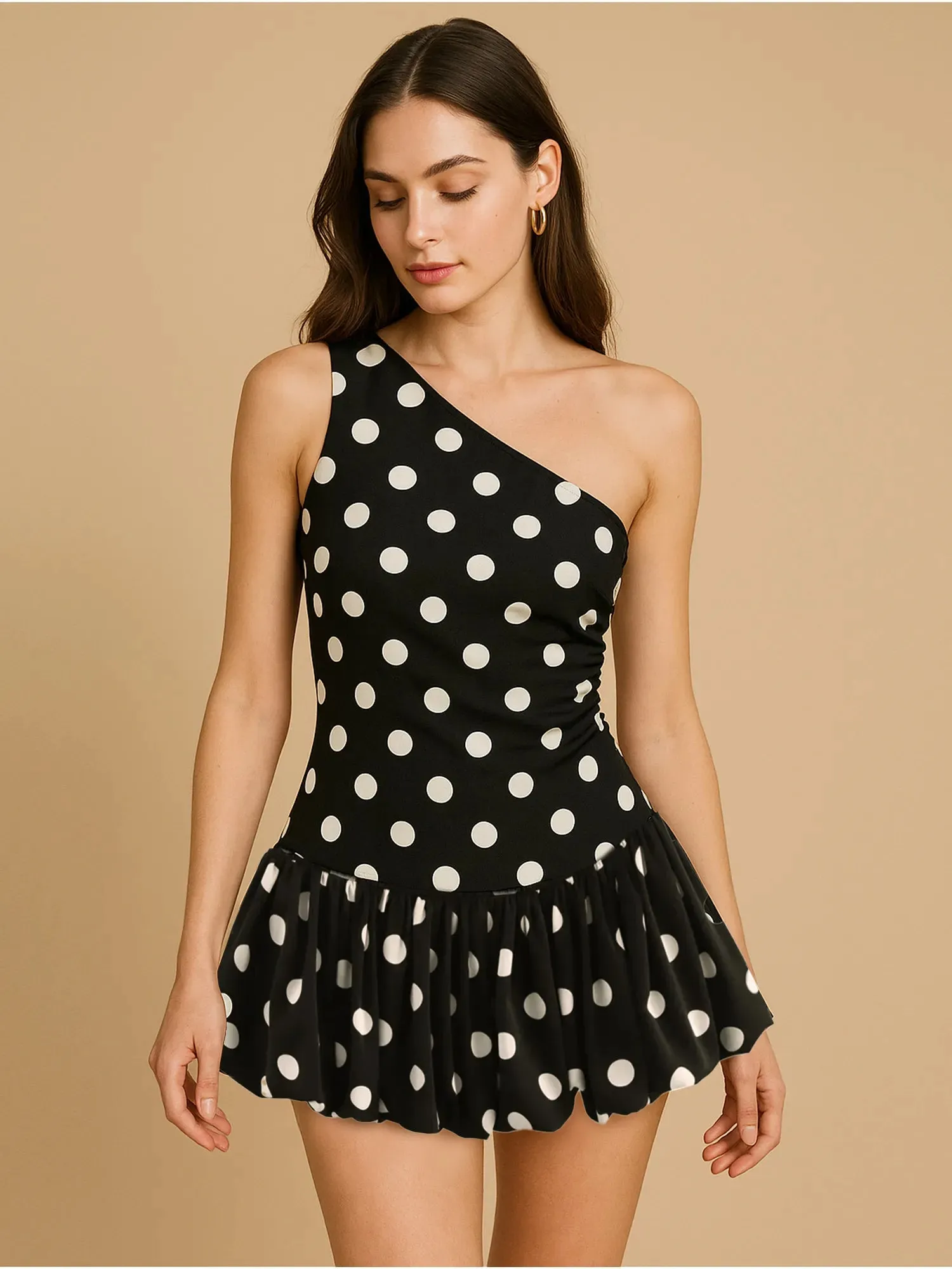 One-Shoulder Polka Dot Mini Dress sold by Gigi Laurent