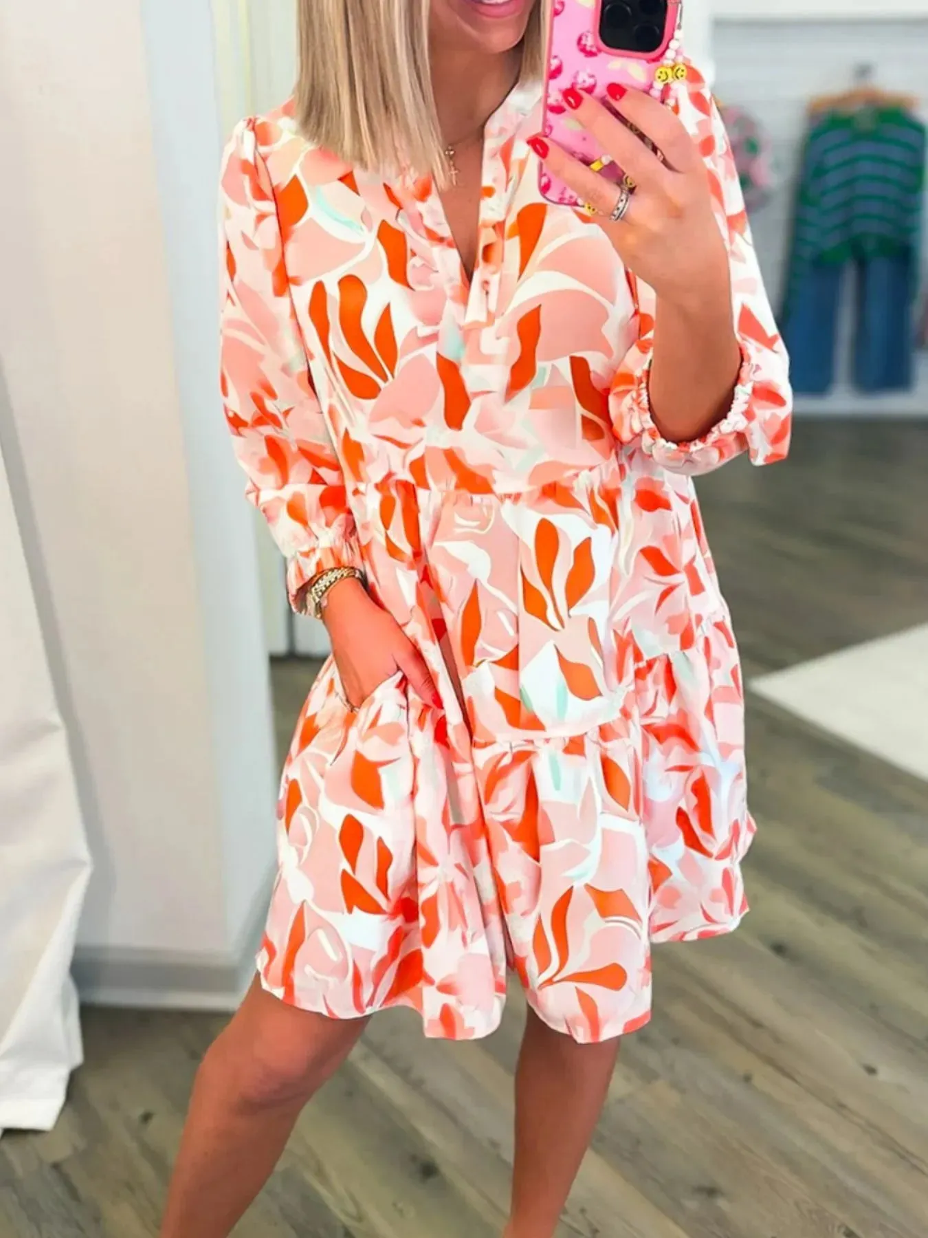 Printed Notched Long Sleeve Dress sold by Gigi Laurent product image thumbnail 3