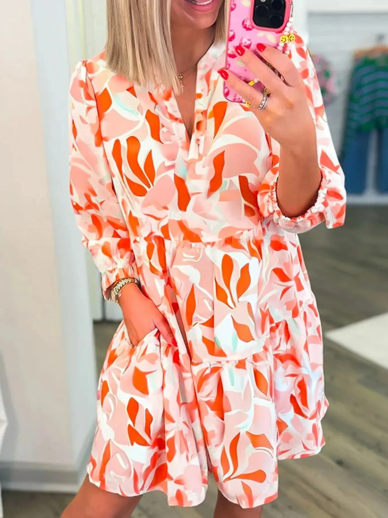 Printed Notched Long Sleeve Dress sold by Gigi Laurent product image thumbnail 2