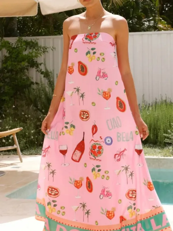 Printed Strapless Summer Maxi Dress sold by Gigi Laurent