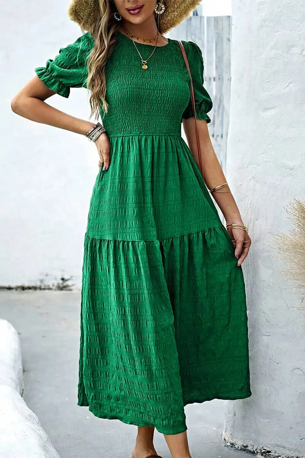 Smocked Puff Sleeve Midi Dress sold by Gigi Laurent product image thumbnail 4