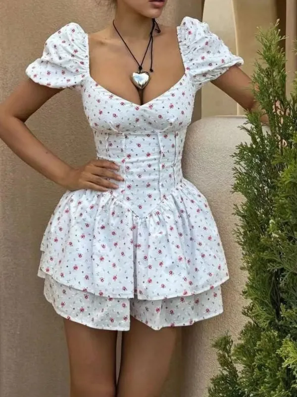 Printed Puff Sleeve Layered Dress sold by Gigi Laurent