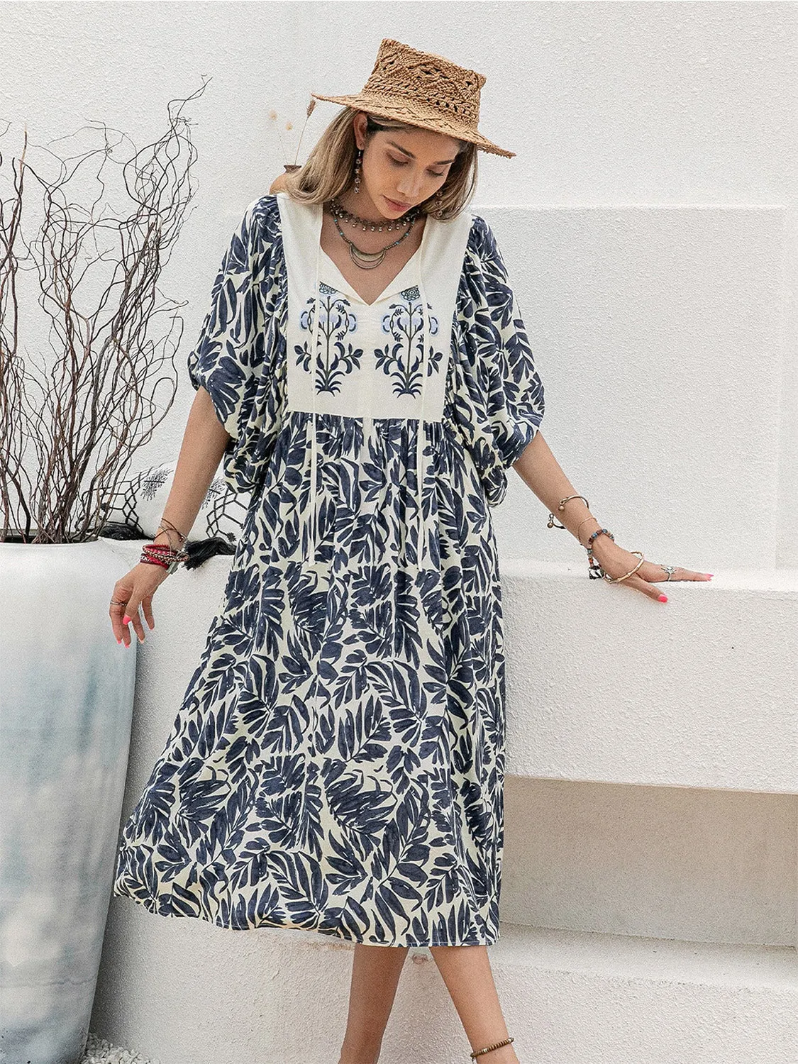 Printed Tie Neck Midi Dress sold by Gigi Laurent product image thumbnail 4