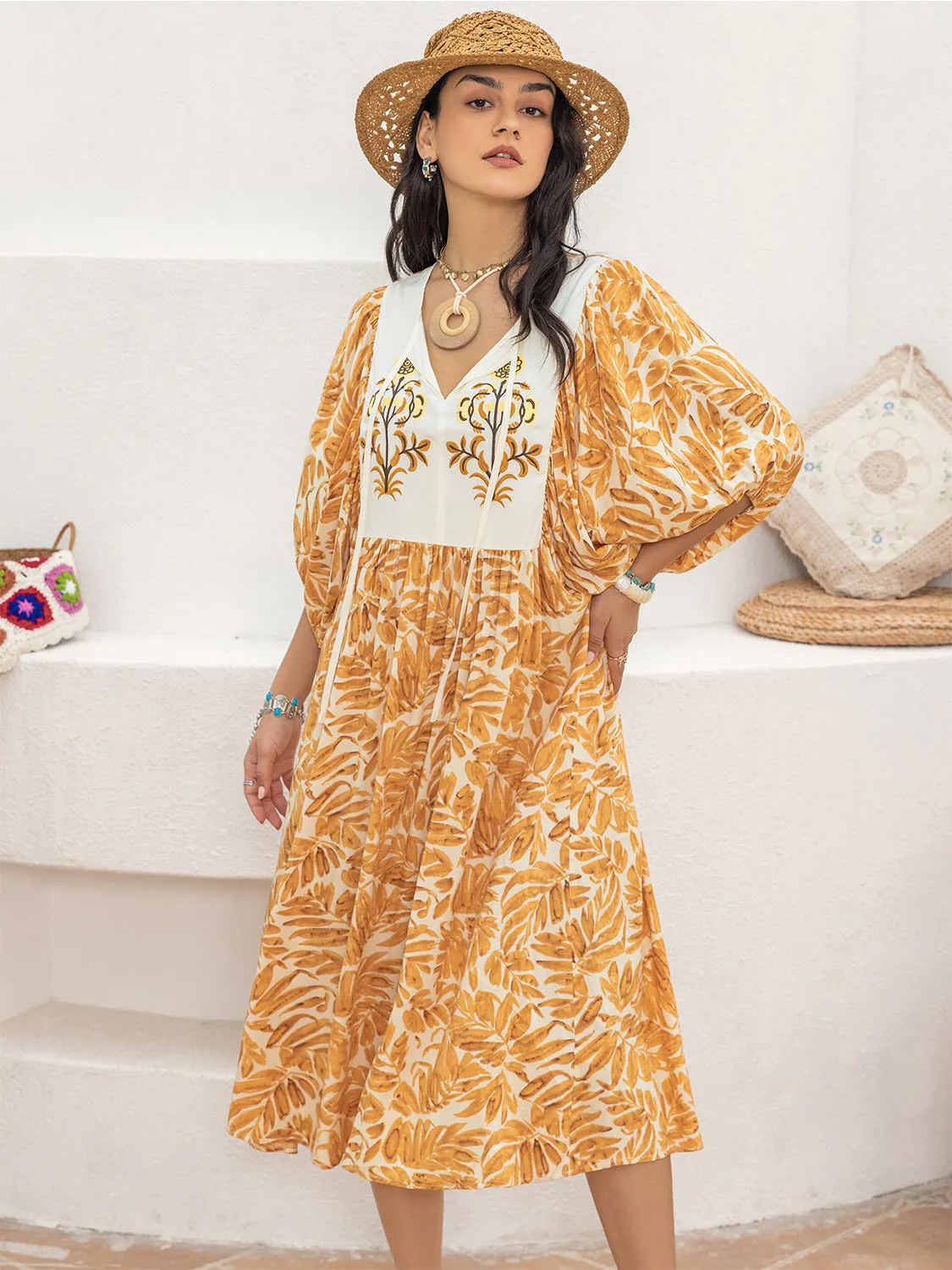 Printed Tie Neck Midi Dress sold by Gigi Laurent product image thumbnail 5