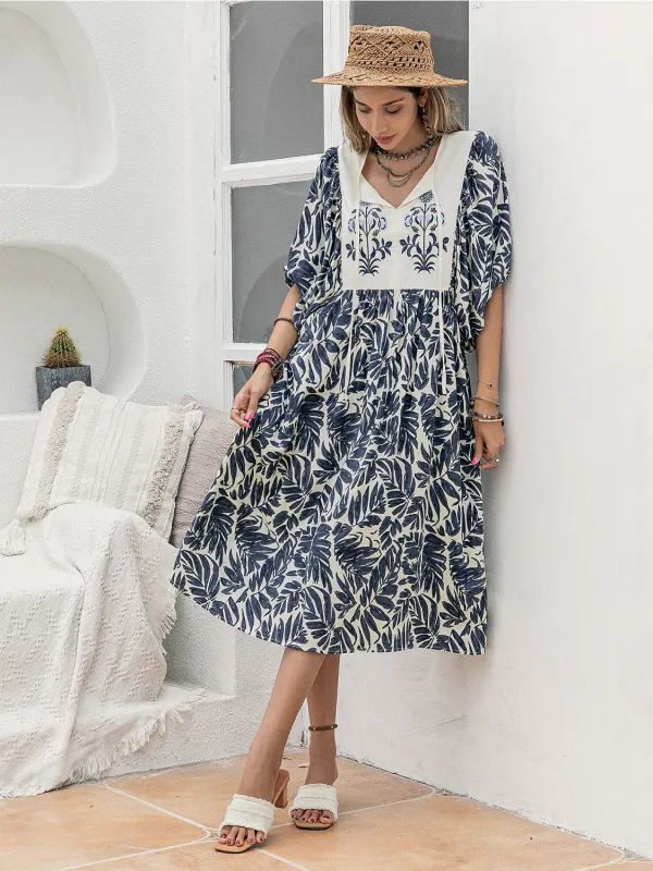 Printed Tie Neck Midi Dress sold by Gigi Laurent