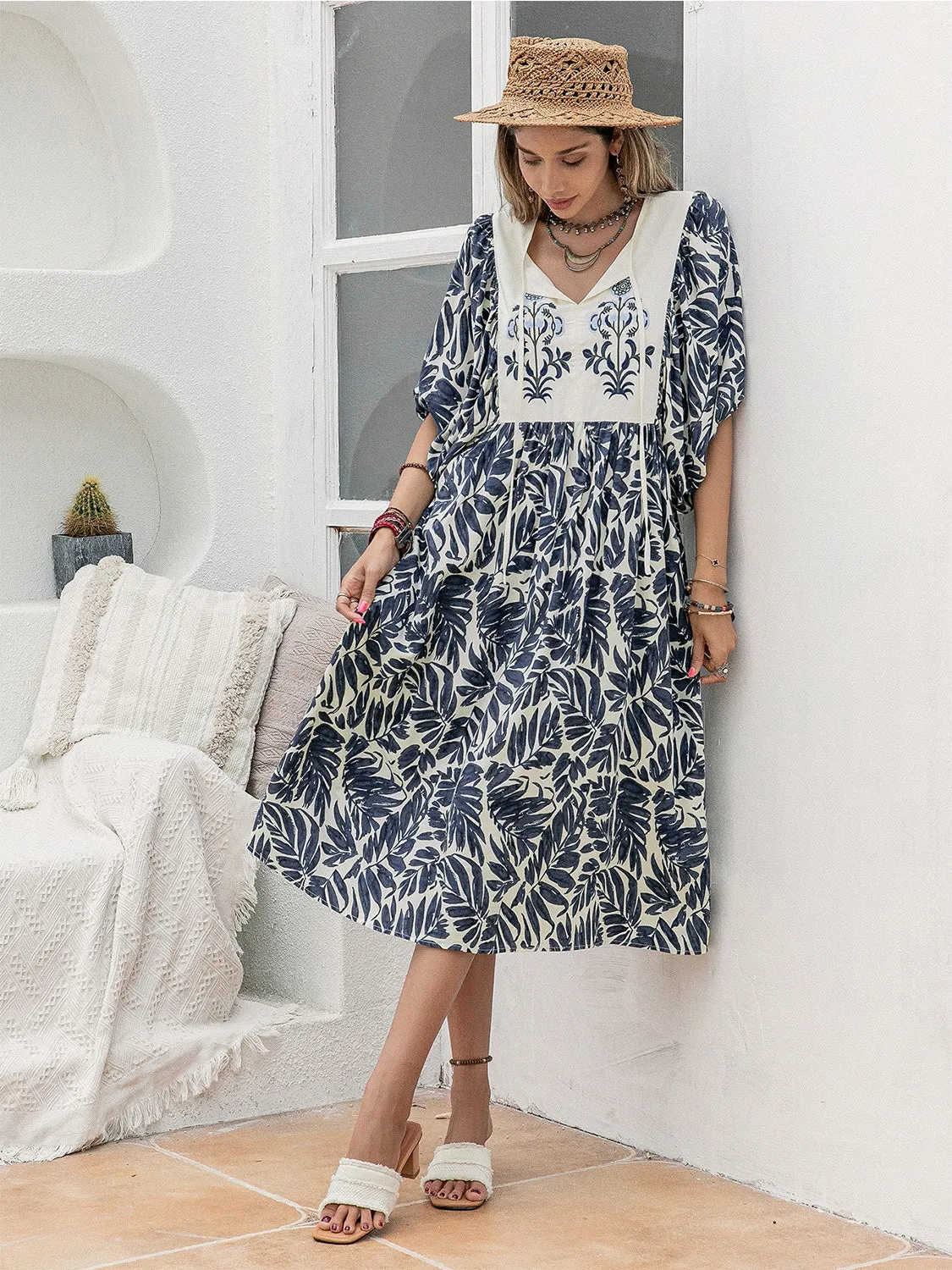 Printed Tie Neck Midi Dress sold by Gigi Laurent