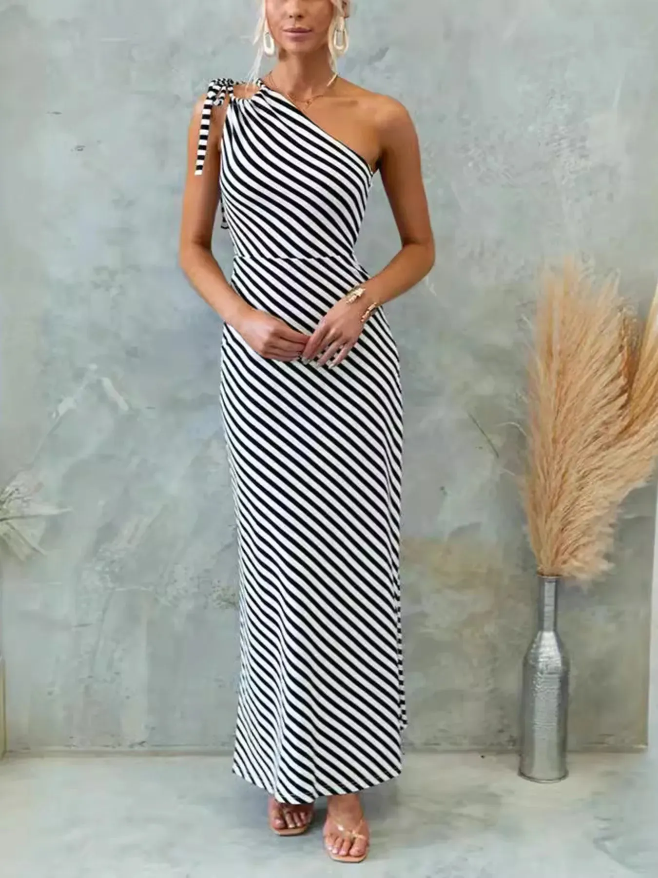 One Shoulder Striped Maxi Dress sold by Gigi Laurent product image thumbnail 4