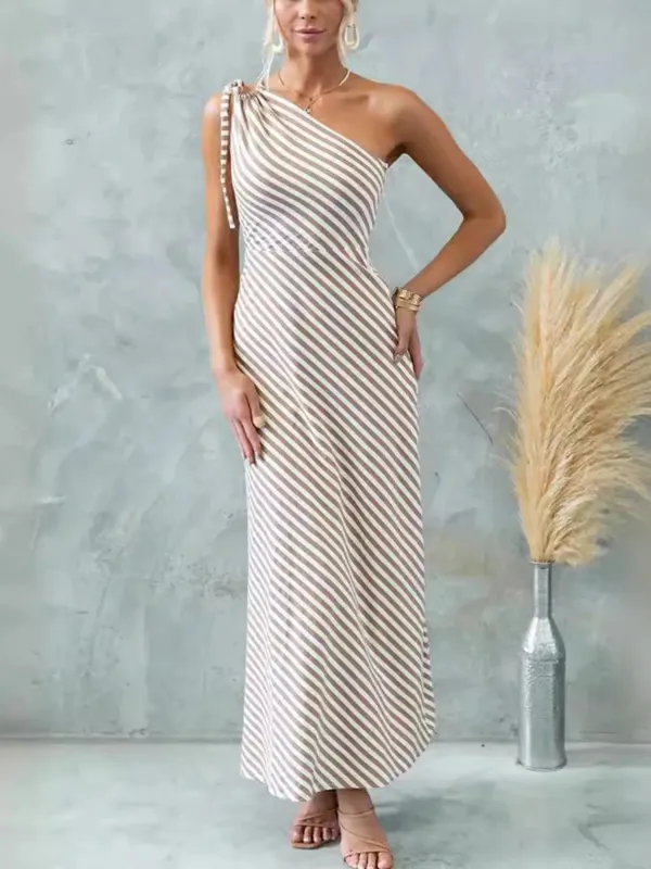 One Shoulder Striped Maxi Dress made by Gigi Laurent