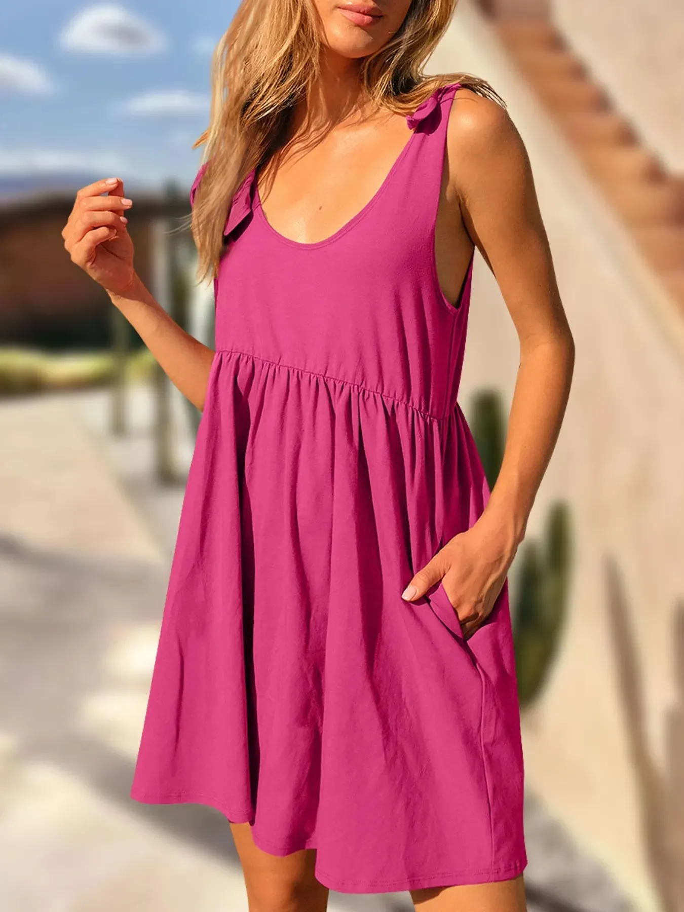 Tie-Shoulder Flowy Tank Dress sold by Gigi Laurent