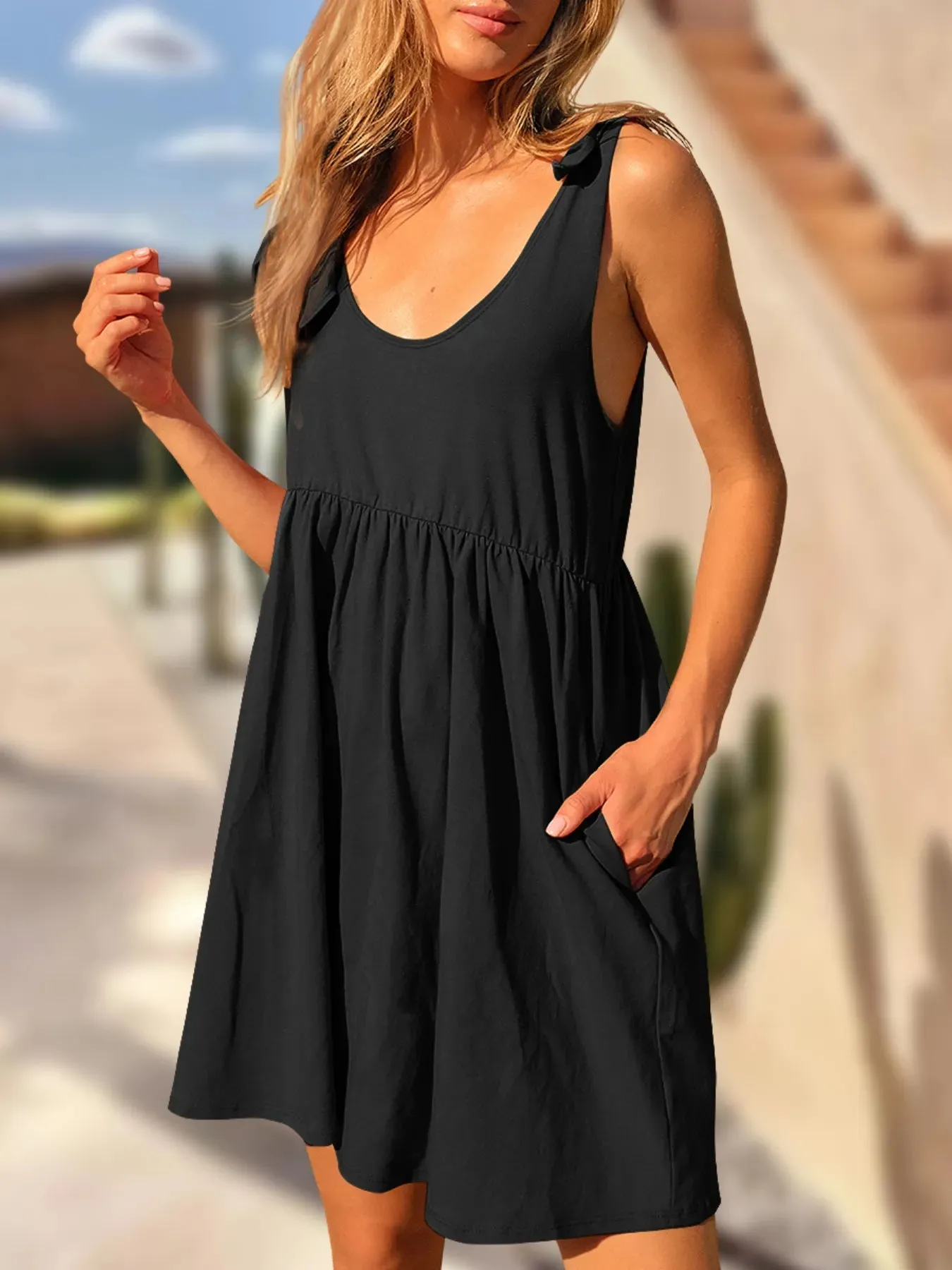 Tie-Shoulder Flowy Tank Dress sold by Gigi Laurent product image thumbnail 4