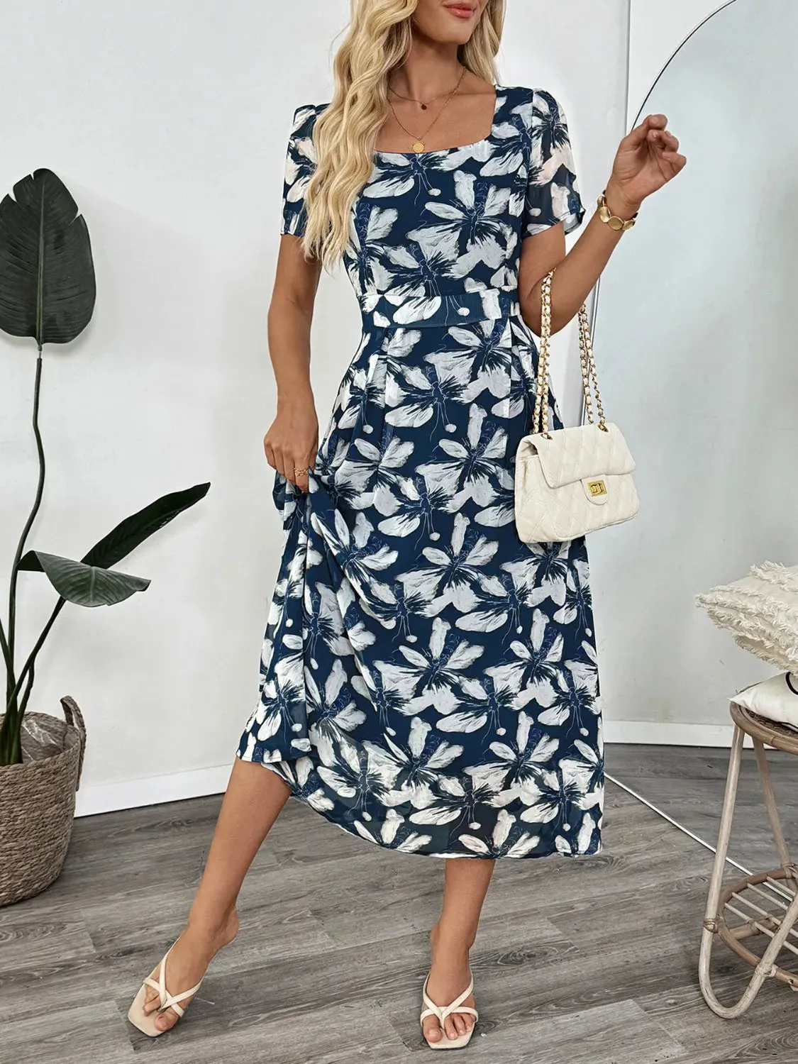 Printed Square Neck Midi Dress sold by Gigi Laurent product image thumbnail 5