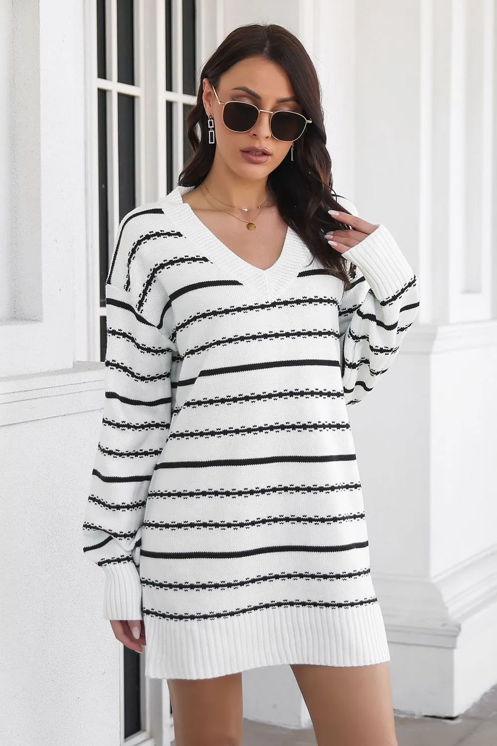 Striped V-Neck Sweater Dress sold by Gigi Laurent product image thumbnail 4