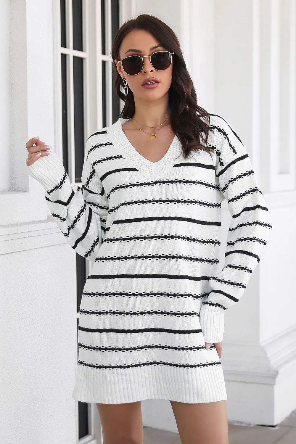 Striped V-Neck Sweater Dress sold by Gigi Laurent product image thumbnail 3