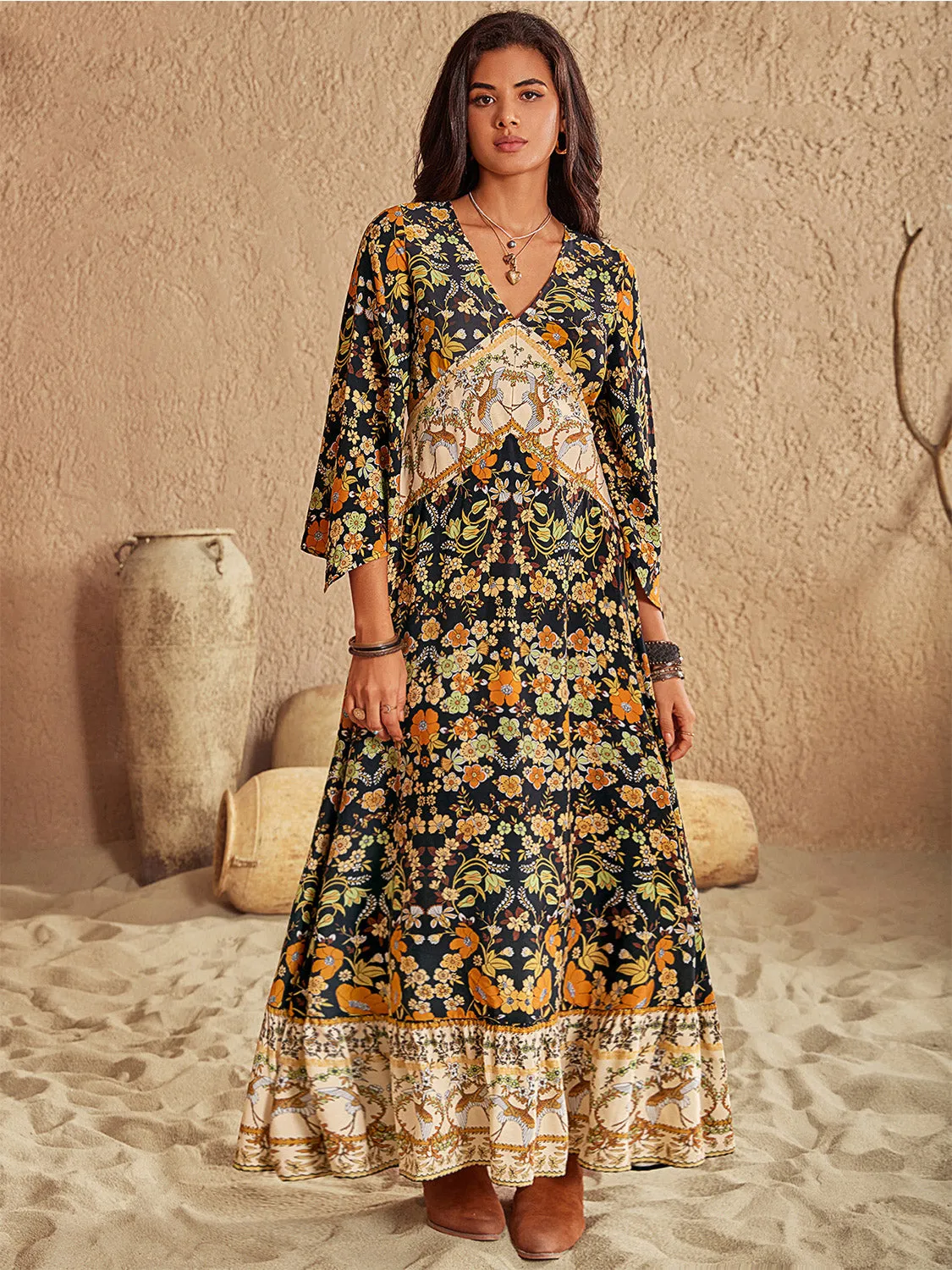 Floral V-Neck Midi Dress sold by Gigi Laurent product image thumbnail 4