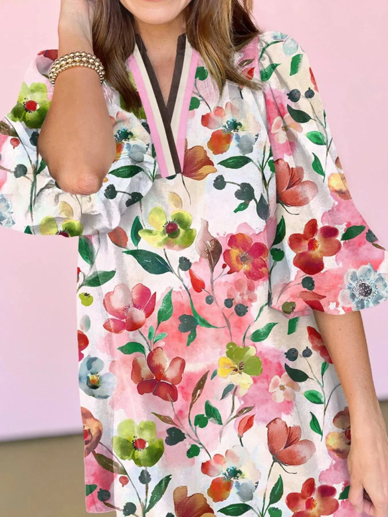 Floral Print Notched Tunic Dress sold by Gigi Laurent