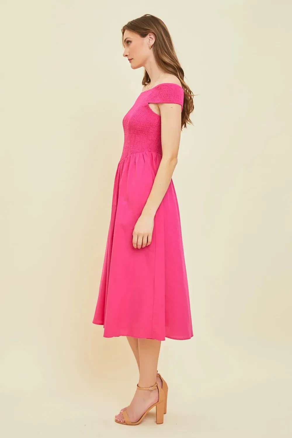 HEYSON Off-Shoulder Smocked Midi Dress sold by Gigi Laurent product image thumbnail 3