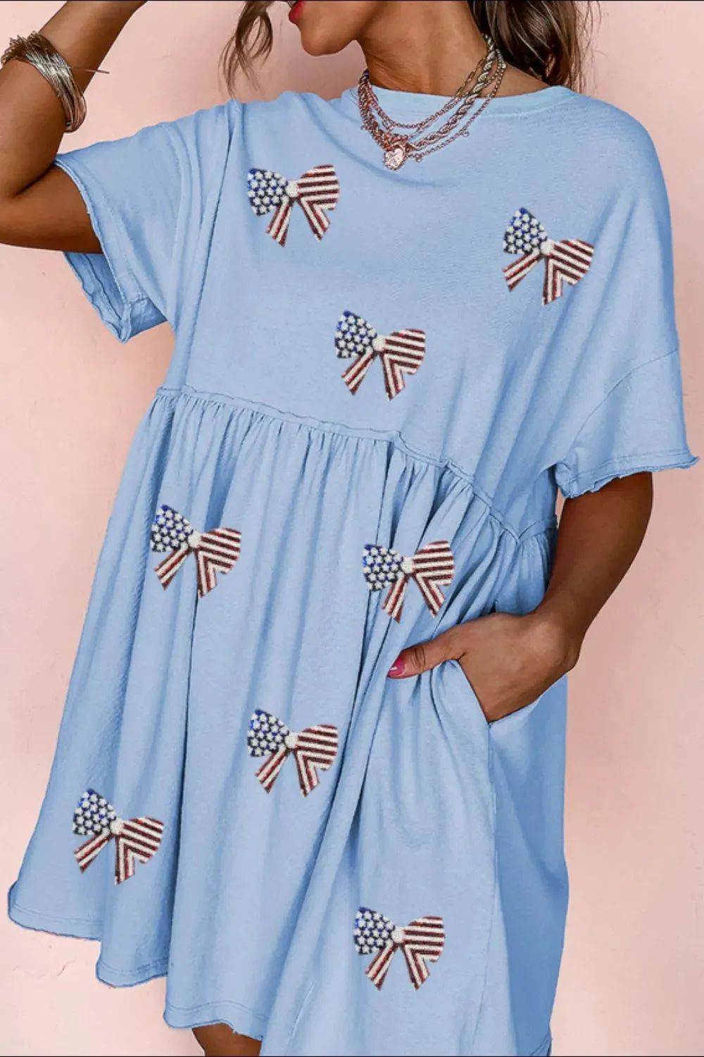 American Flag Bow Print Casual Dress sold by Gigi Laurent product image thumbnail 3