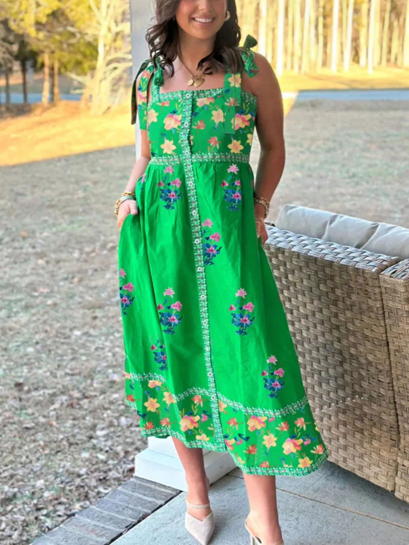 Printed Tie Shoulder Midi Dress sold by Gigi Laurent product image thumbnail 3