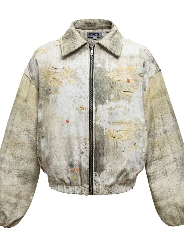 Men's Distressed Paint Splatter Zip Up Jacket sold by Gigi Laurent