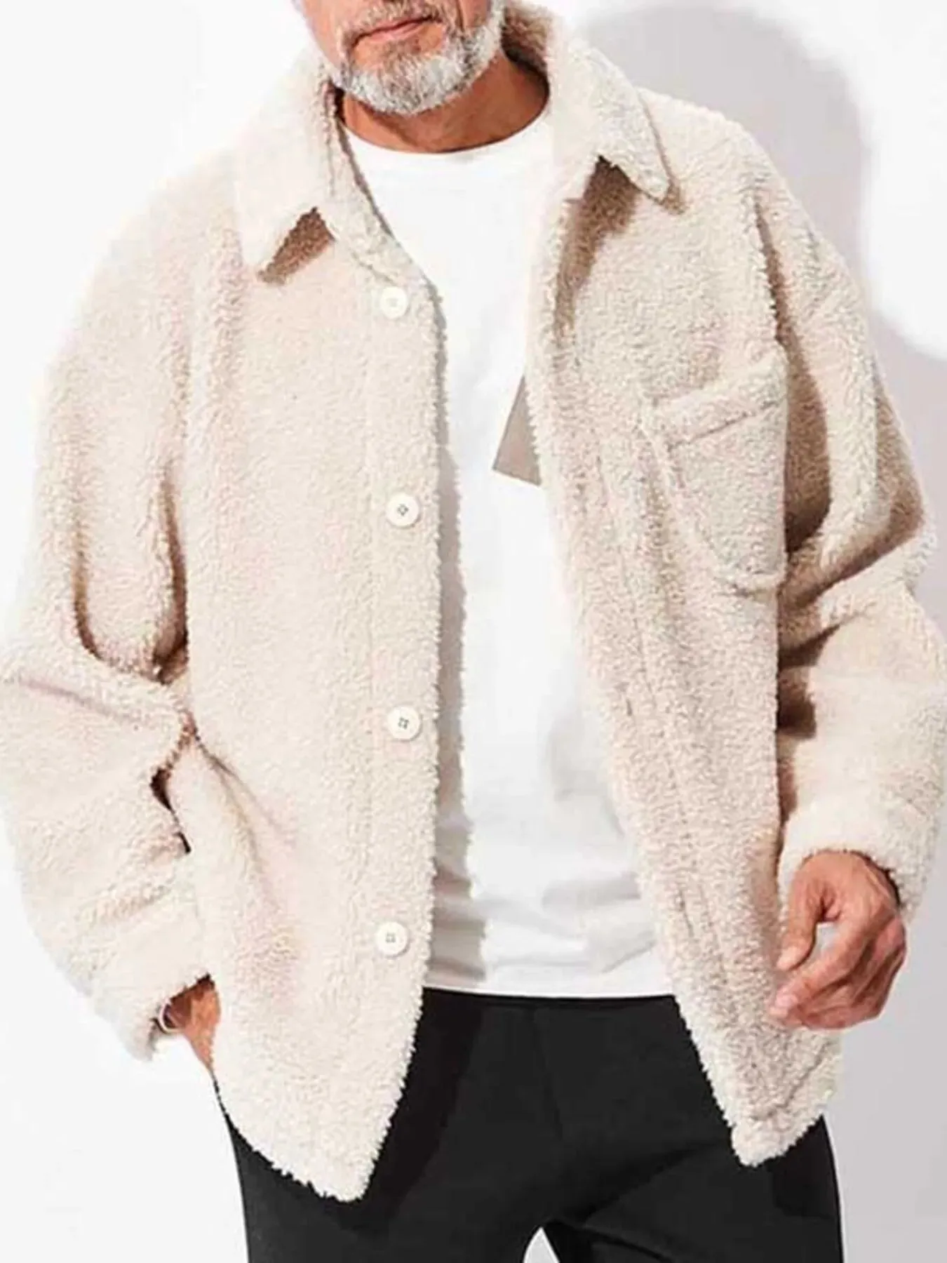 Men's Full Size Button Up Drop Shoulder Sherpa Jacket Plus Size sold by Gigi Laurent